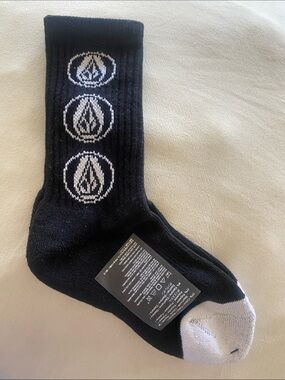 Black Volcom Socks with White Logo - kids Crew Socks